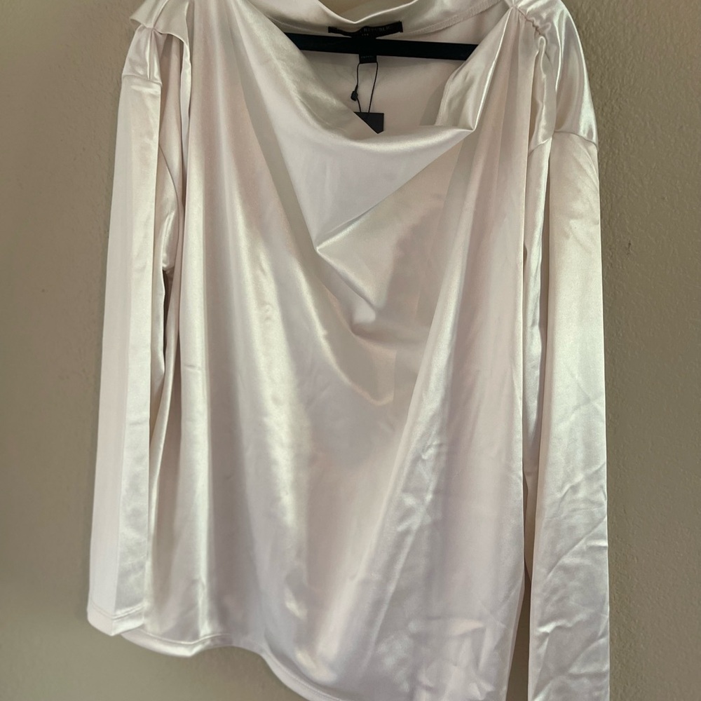 Ivory Satin Long Sleeve Blouse